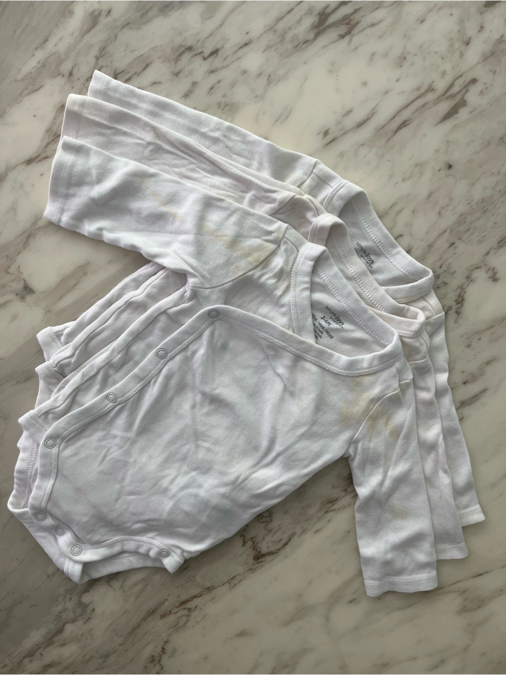 White Long-Sleeve Baby Bodysuit Set - 3 Pack